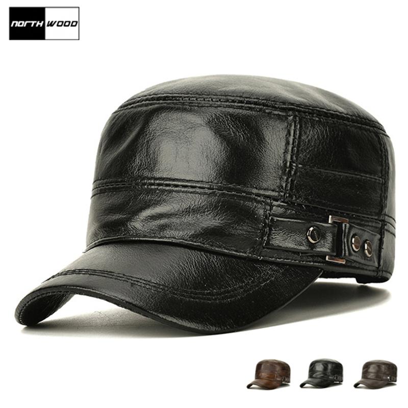 Northwood Зимние теплые мужские кепки из натуральной кожи с плоским верхом и защитой ушей, повседневные кожаные кепки с плоским верхом для активного отдыха на природе, кепки дальнобойщиков