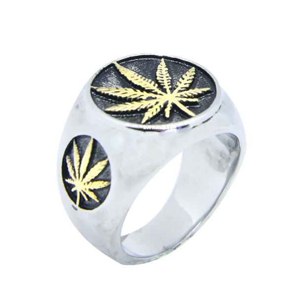 Size 7~13 Solid Gold Fashion Maple Leaf Ring 316L Stainless Steel Jewelry Cool Polishing Maple Leaf Ring