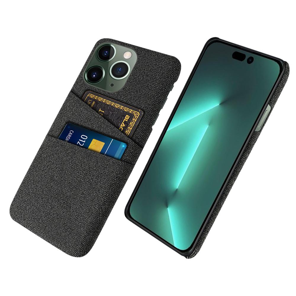 Dual Card Holder Phone Case for iPhone 15 Pro Max Hard PC+Cloth Anti-scratch Phone Cover