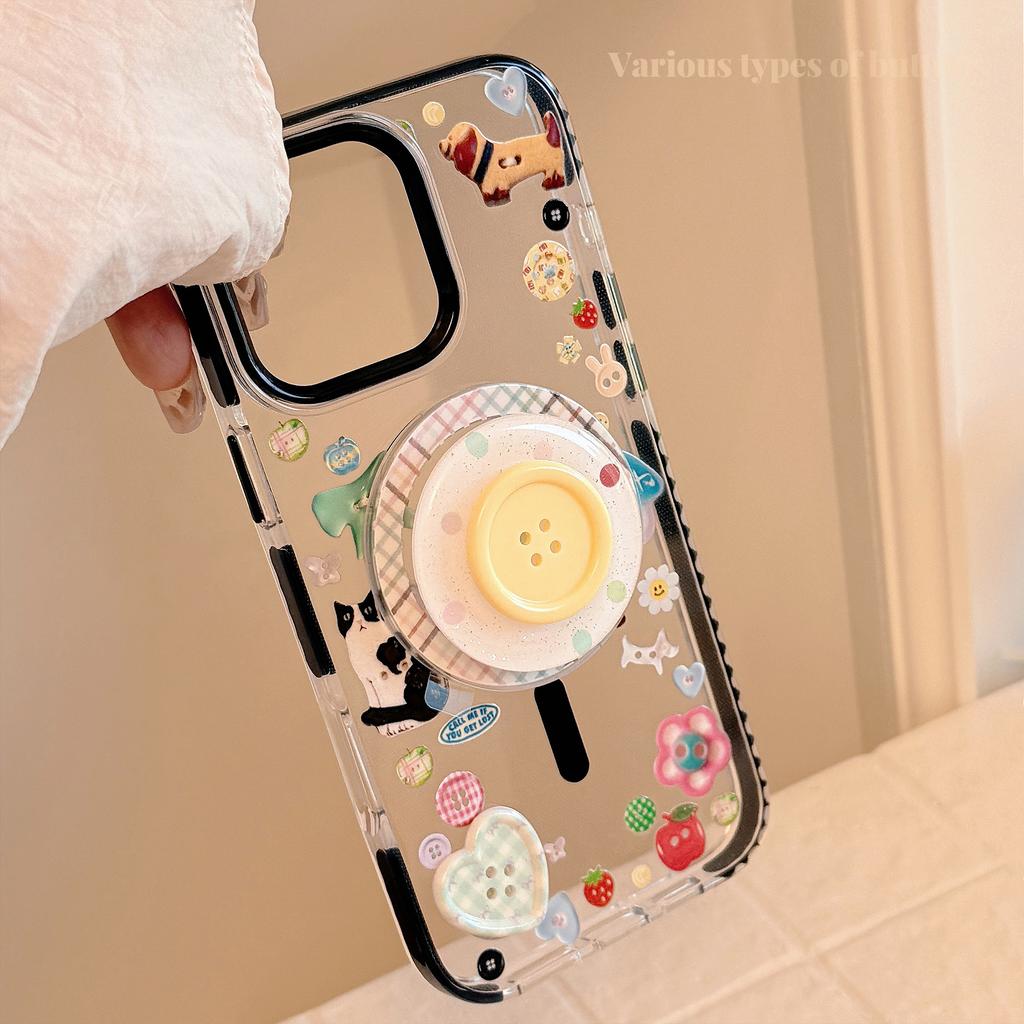 Трехмерная кнопка 16Promax Блестящий Порошок Магнитный Держатель Присоска Чехол для Мобильного Телефона IPhone 15 14 Подходит для 13 Мультяшные Каракули 11