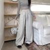Широкие брюки с высокой талией и завязками на шнурке, прямые брюки в пол с драпировкой для женщин, осенние новые свободные повседневные длинные брюки для женщин