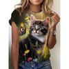 Round Neck Short Sleeved Animal T-shirt with Fish Tiger Horse Pattern 3D Printed Women's T-shirts
