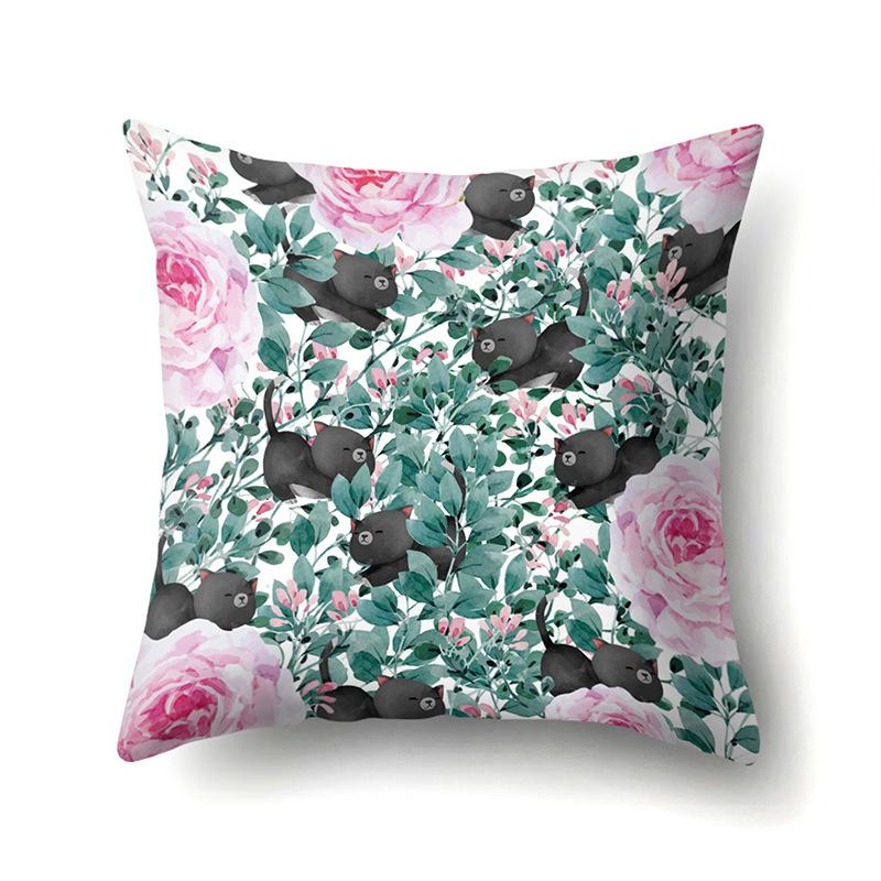 Полиэстеровая наволочка Декоративные цветы Домашнее растение Принт Наволочка Поясничная подушка Чехол на подушку для дивана