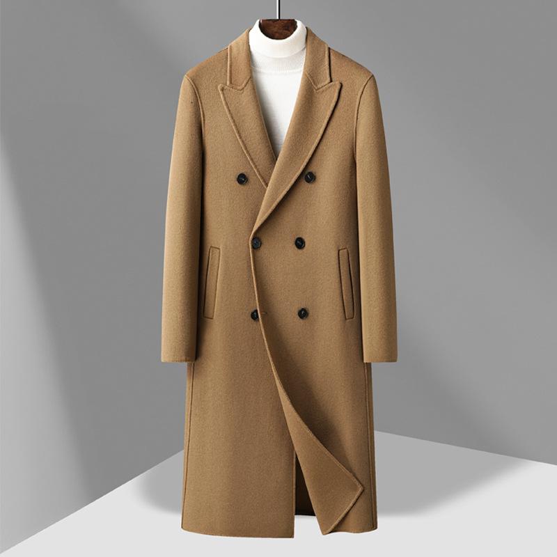 Autumn and Winter Men's Handmade Double-sided Woolen Coat Plus Long Knee Double-breasted Woolen Coat Coat