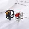 S925 Silver Ring Korean Style Fashion Simple Vine Rose Black Gold Ring New Red Rose Casting Ring