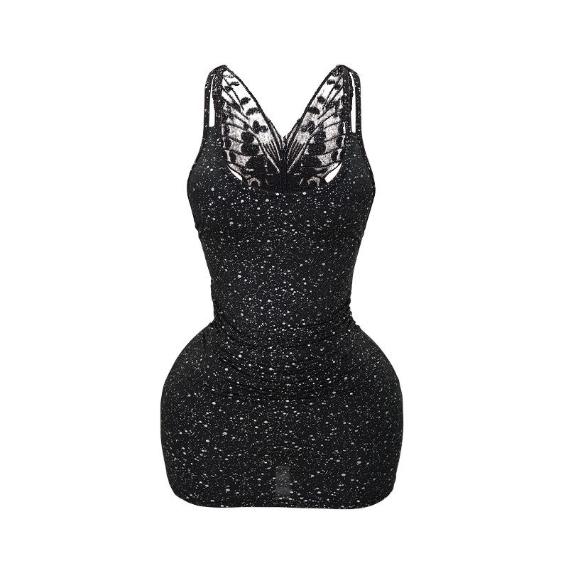 2025 European & American Backless Shiny Butterfly Strap Bodycon Dress