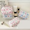 Cosmetic Bag Large Capacity Zipper Closure Rose Bow Print Cotton Quilted Portable Lightweight Lipstick Eyebrown Pencil Makeup Brush Travel