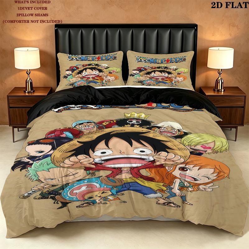 One Piece Monkey D Luffy Pattern Bedding Quilt Set Quilt Cover Pillowcase Home Birthday Gift(1 * duvet cover + 2 * pillowcase, without core)