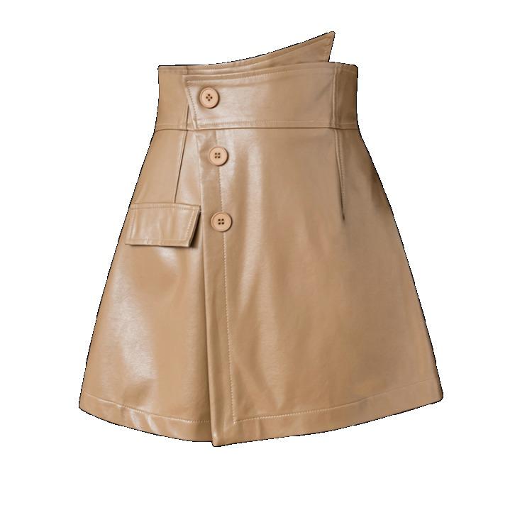 Модная короткая юбка трапециевидной формы из искусственной кожи с высокой талией для женщин нерегулярной формы