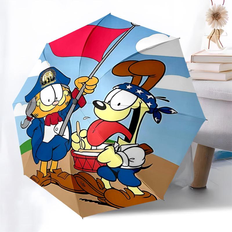 1pc Garfield & Odie Pirate Adventure: Automatic Opening Umbrella with Foldable Design, Iron Frame, Outdoor Use, Perfect Gift for Fans, Travelers, Dail