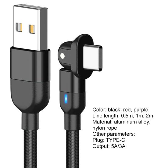 Кабель для передачи данных Тип C 180 градусов Вращающийся Зарядный шнур Тип веревки Нейлоновая оплетка