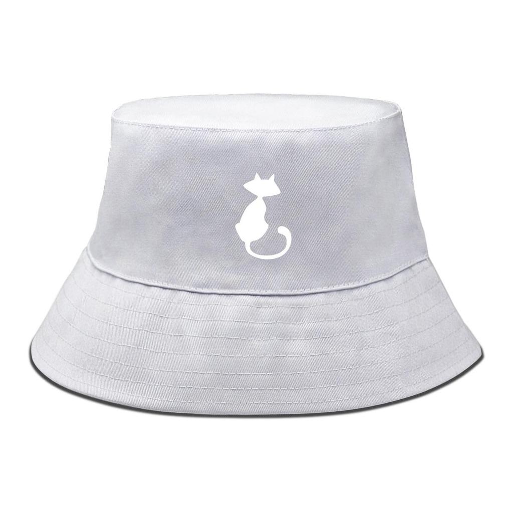 Bucket Hat With White Cat Print , Animal Fisherman Hat Spring Fashion Beach Basin Cap