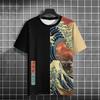 Men's T-Shirt Japanese Style Ukiyo-e Cat Printing T-Shirts Summer New Casual Loose Short Sleeve Oversized Men Clothing Tops Tees