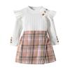 Toddler Girl 2 Piece Outfit 18M 24M 3Y 4Y 5Y 6Y Ruffles Long Sleeve Shirt and Plaid Shorts Skirt for Toddler Fall Clothes