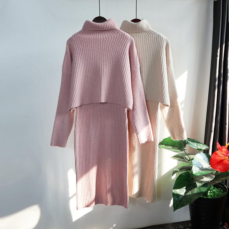 Ayollar Qishki 2 ta Paket Uzun Bodycon Sviter Ko'ylak