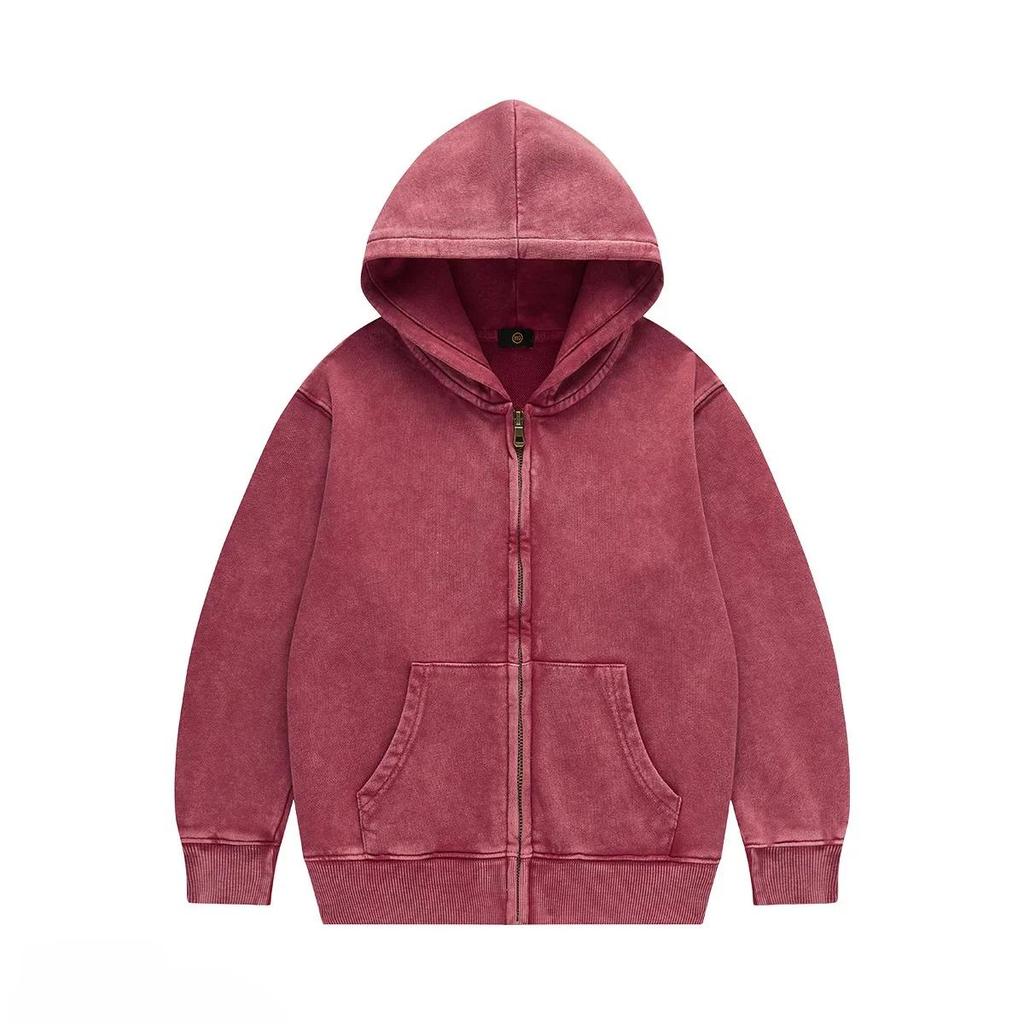 Детская верхняя одежда 2025 Осень Модные Крутые 350г махровый хлопок Винтажные толстовки на молнии Мальчики Девочки Повседневные Спортивные топы Детская одежда