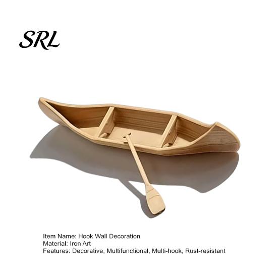 Fine Wood Grain Texture Model 3D Printed Canoe Miniature Ornament, Compact Mini Boat with Paddle Accessories, For Landscaping Realistic Replica