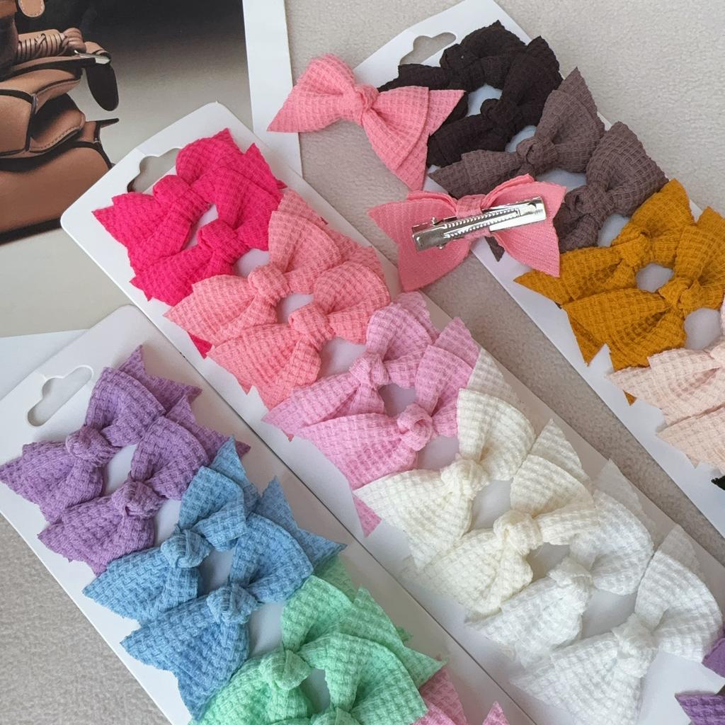 10 шт./компл. новые милые однотонные заколки для волос с бантом и лентой для маленьких девочек, банты ручной работы, шпилька-заколка, головные уборы, детские аксессуары для волос