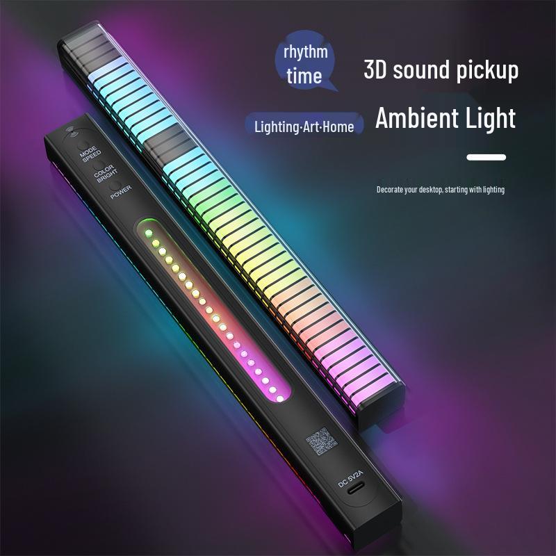 3D RGB Sound-Activated Rhythm Light: Double-Sided, Bluetooth-Controlled Strip for Desktop, Car, or Room Atmosphere.