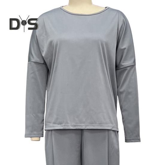 2 Pcs/Set Women Top Pants Suit Round Neck Long Sleeves Solid Color Irregular Sweatshirt Drawstring Elastic Waist Trousers Daily Wear Sport Outfit