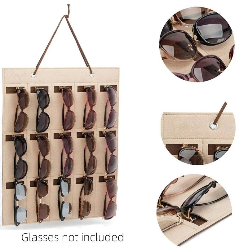 Фетровая подставка для очков с 15 слотами, держатель для солнцезащитных очков, дисплей для хранения очков, подвесная сумка, настенный карманный ящик для хранения, органайзер
