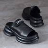 Модная обувь для женщин, сексуальные сандалии-рыбки с круглым носком, толстые женские тапочки, черные шлепанцы на платформе, кожаные, удобные для ношения по акции, VIP-предложение