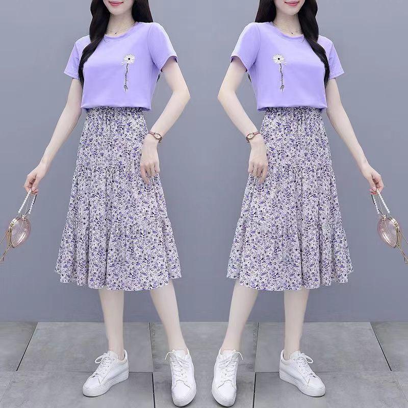 WTEMPO Женская фиолетовая юбка-полуюбка с цветочным принтом, шифоновая юбка средней длины, свободная эластичная талия