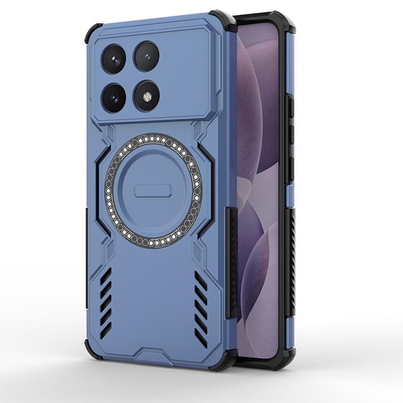 Для POCO F6 Pro Механический чехол с теплоотводом, четыре угла с воздушной подушкой, противоударный, мощный магнитный, без поддержки беспроводной зарядки