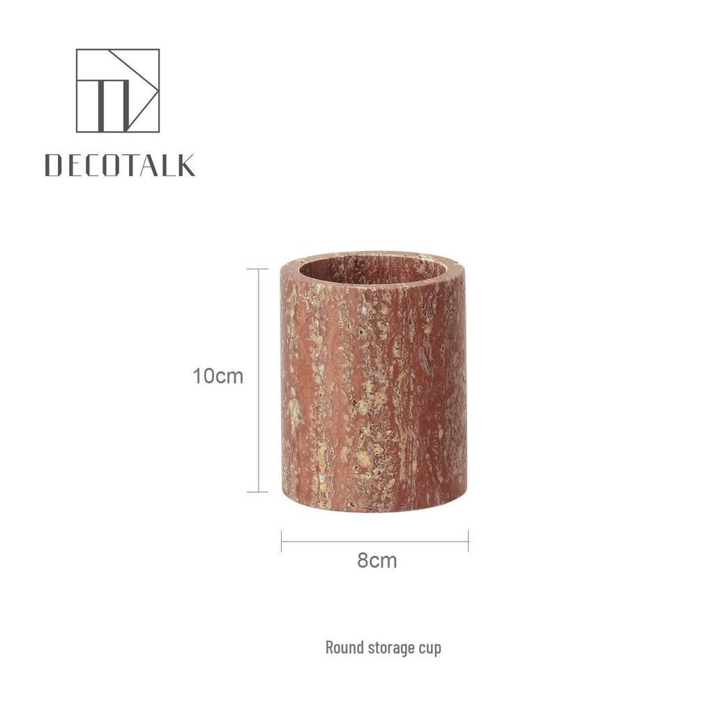Набор DecoTalk Wabi-sabi Красный Травертин для Ванной Комнаты: Раковина с Подносом-Диспенсером для Ароматических Салфеток