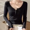 Women's High-elastic Threaded Shoulder Buttons for Autumn and Winter Pure Lust Style Long-sleeved Slim Base Shirt