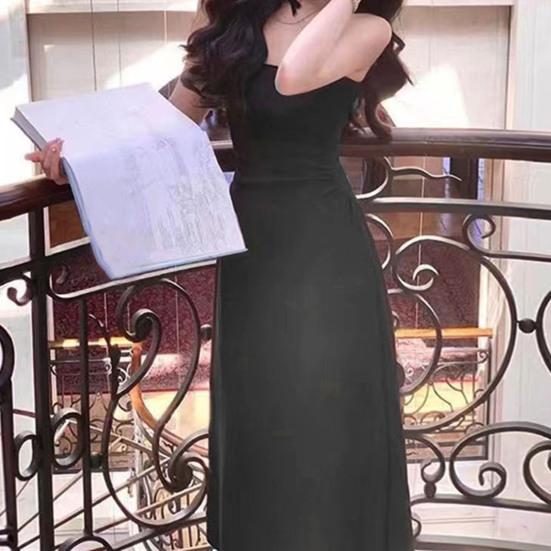 Вечернее женское платье с глубоким вырезом и квадратным вырезом, без рукавов, с высокой узкой талией, трапециевидной формы, плиссированное, сплошной цвет, во французском стиле, до щиколотки, для выпускного банкета