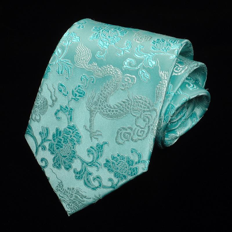 Tie Men'S Dress Chinese Wind Dragon Pattern 9Cm Retro Red Black Blue Ethnic Wind Chinese Dragon Calligraphy Pattern