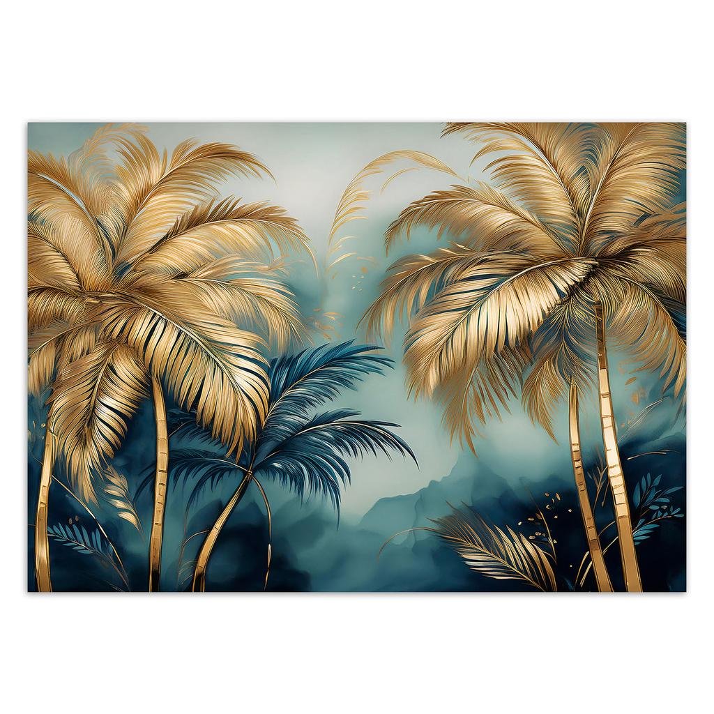 Wallpaper Blue-gold Palms On Gray Background