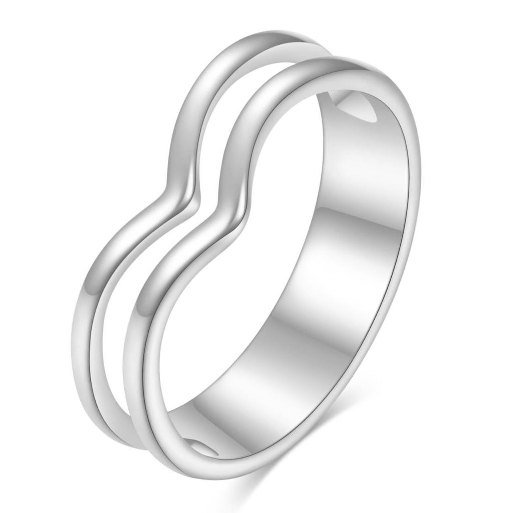 Pointed V Shaped Chevron CZ Simulated Diamond Zircon Heart Stackable Ring Eternity Bands for Women