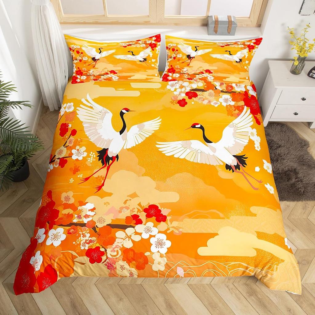 Комплект пододеяльника с журавлями для детей Мальчиков Девочек Покрывала на одеяло Queen Легкое Пуховое Декор Спальни 2 Наволочки 1 Пододеяльник Без Одеяла
