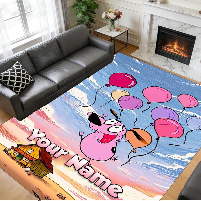 Crystal Velvet Rug Custom Name Text, Soft Non Slip Floor Mat Home DecorCourage the Cowardly Dog