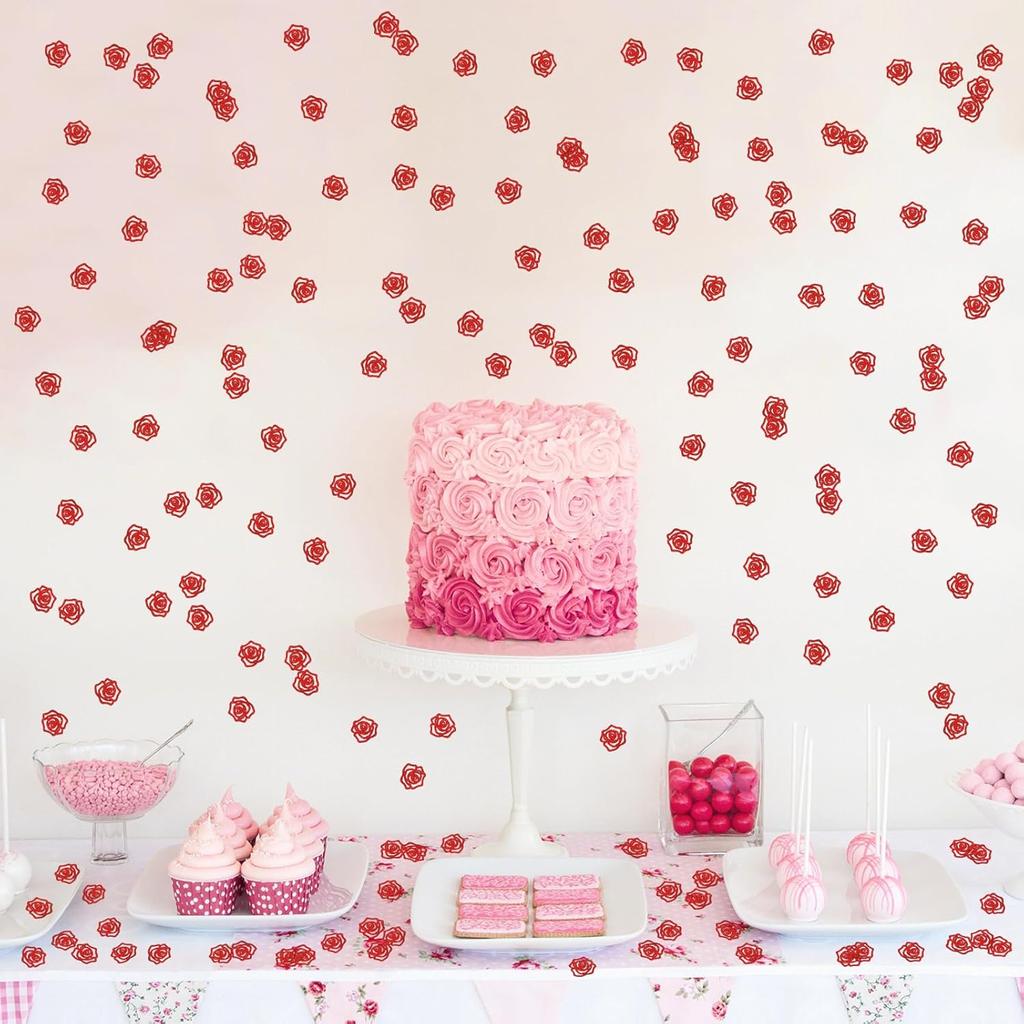 Rose Flower Confetti Red Glitter, Women Mom Birthday Table Confetti, Wedding Anniversary Paper Scatter, Engagement Show Love Party Table Decorations,