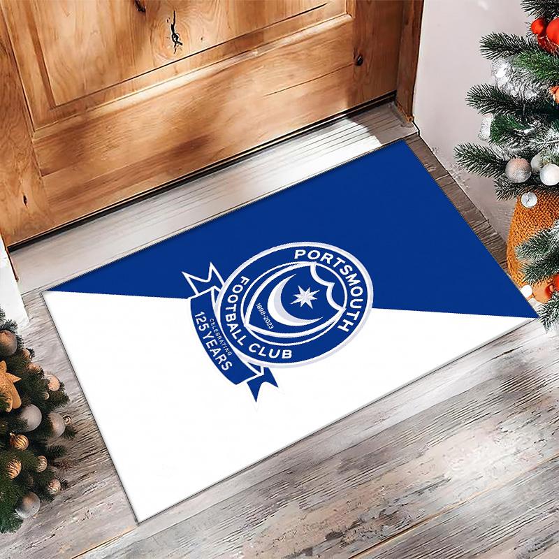 Коврик для пола Portsmouth FC с футбольным узором, мягкий, нескользящий, для помещений, спортивный декоративный коврик для спальни