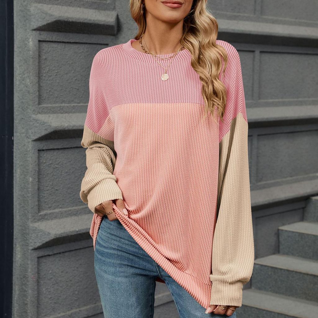 Женская толстовка с круглым вырезом и длинными рукавами в повседневном стиле, свободная толстовка с плотным покрытием, топ с длинными рукавами соответствующего цвета