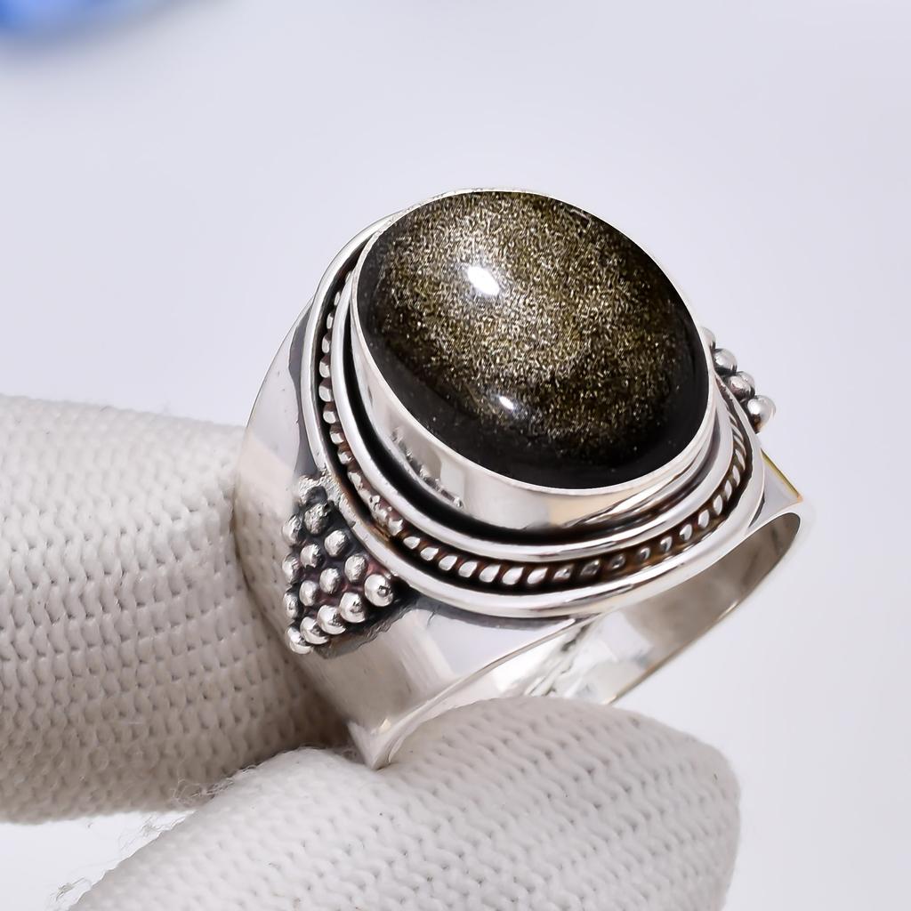 Золотистый обсидиан - Мексика Кольцо из стерлингового серебра 925 пробы V5616, Коричневое кольцо, Овальное кольцо, Подарок на День святого Валентина, Подарок для нее, Подарок на день рождения, Ювелирное изделие ручной работы