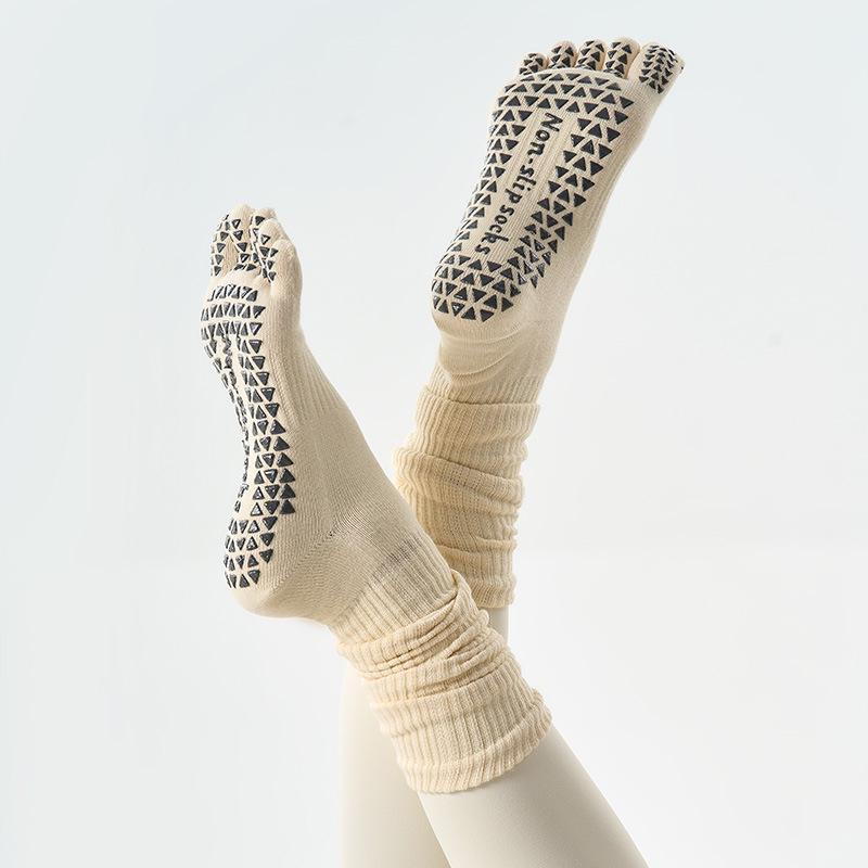 Двухцелевые нескользящие сверхдлинные хлопковые высокие женские носки для йоги с пятью пальцами