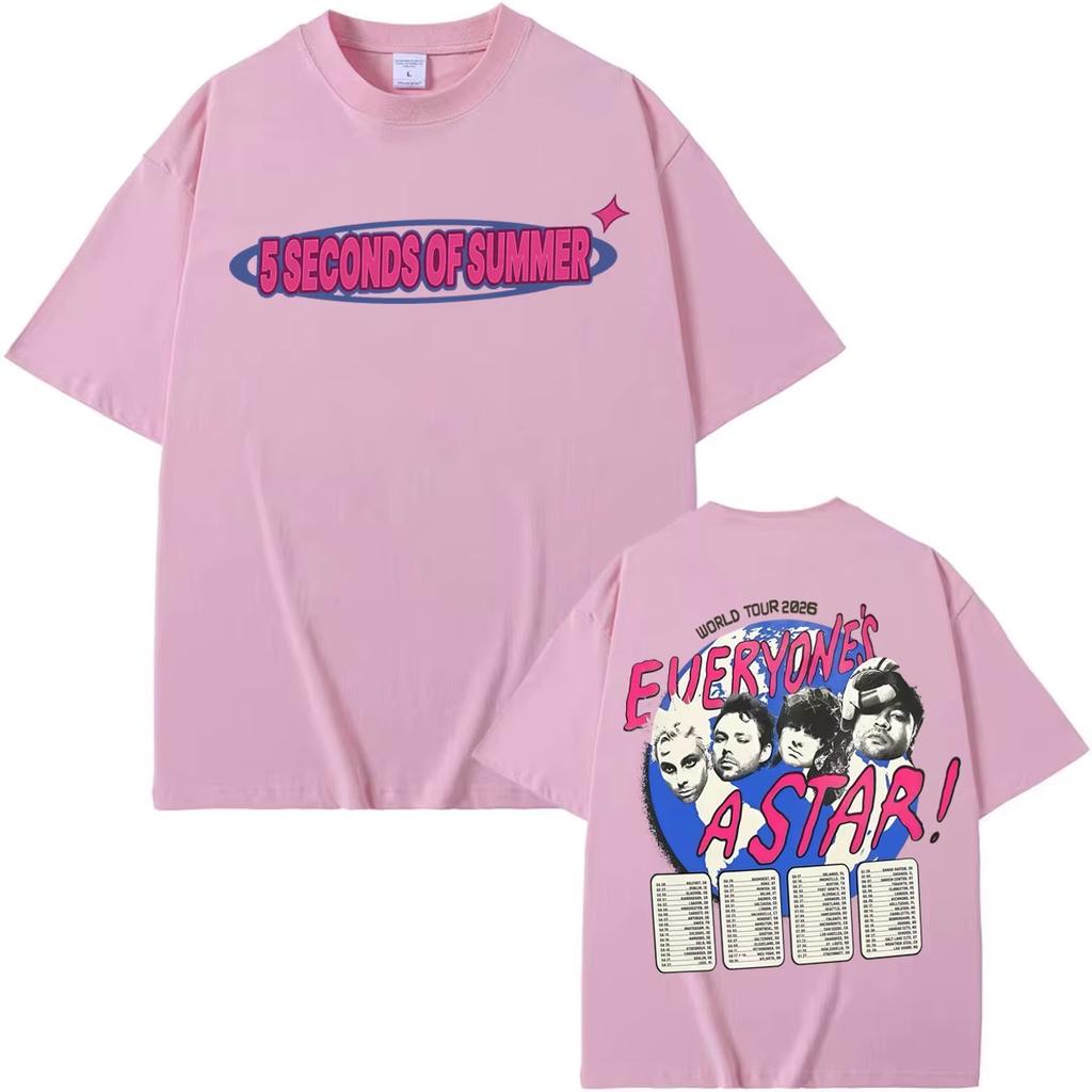5 Seconds of Summer Everyone's A Star Мировой Тур 2026 Футболка Мужская Женская Мода Хип-Хоп Рок Панк Оверсайз Короткая Y2k Короткий Рукав Классическая