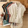 2025 Women Plus Size T-Shirt Oversize Vintage Elastic Loose Thin Short Sleeve Cotton Solid Lady Tops Tees Button A