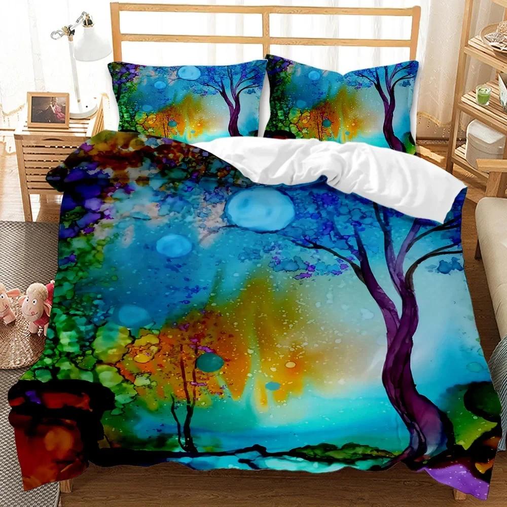 Пододеяльник из дерева Bohemian Forest Happiness Постельное белье из дерева Twin Double Queen King Size Полиэстеровый стеганый чехол