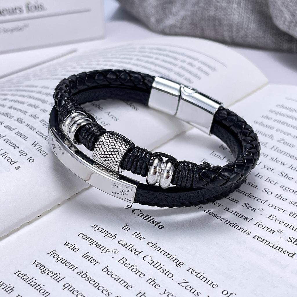 New Fashion Braided Stainless Steel Men 'S Multi -Layered Leather Bracelet
