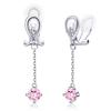 Painless Earrings for of 925 Day SK.Whiee Women, Popular, Hypoallergenic, Dangling, "Drops Love", Silver, Non-Pierced Earrings, Pink, Zirconia, Drop,