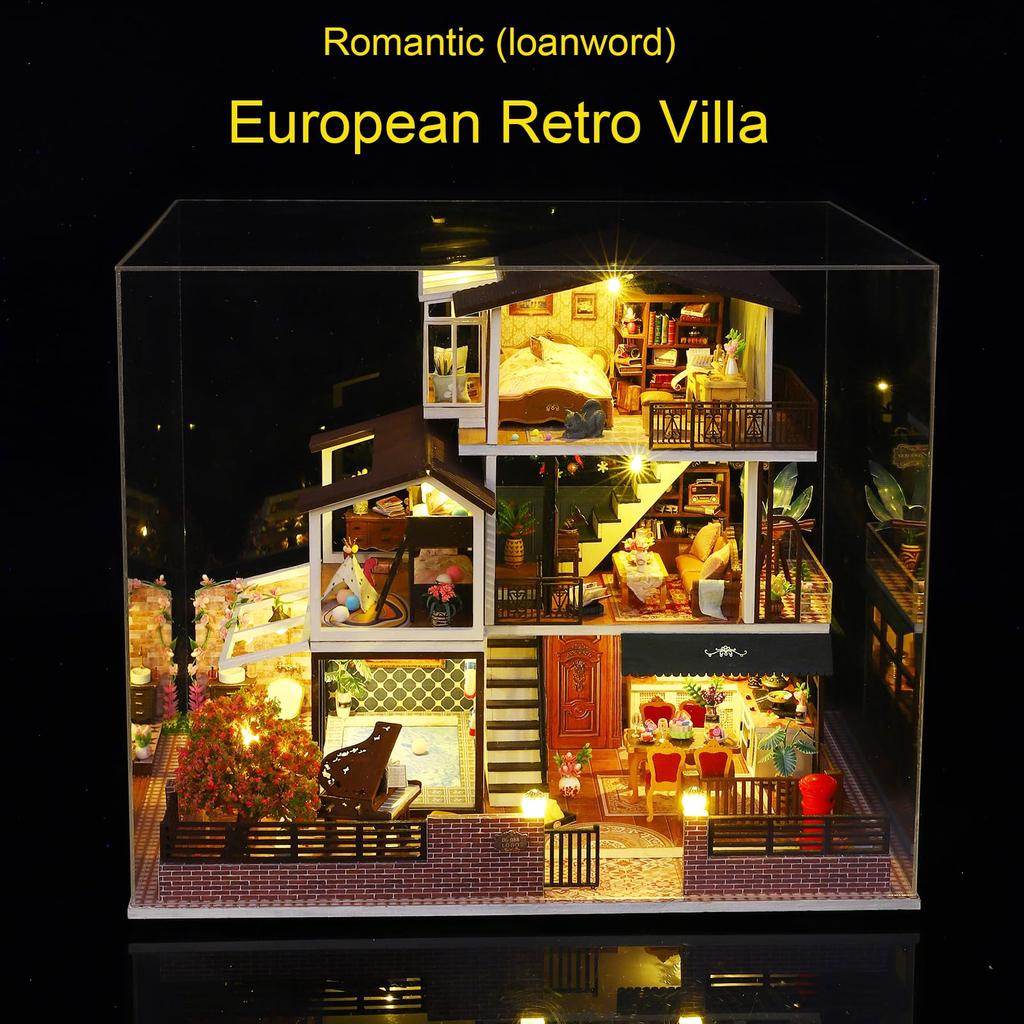 Spilay DIY Деревянный Миниатюрный Кукольный Домик Набор для Начинающих Рукодельников Ha LED Музыка Пылезащитный Чехол Рождественский Подарок для Детей от 14 лет и старше 1/24 - + Свет, Коробка, -