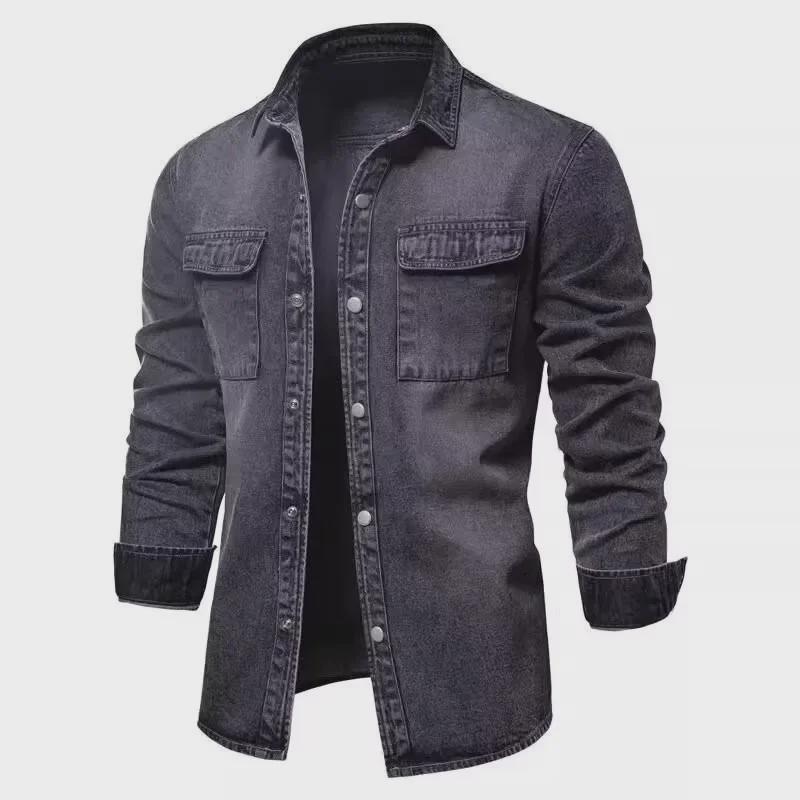 Men's 2024 Korean Style Casual Denim Shirt - Long Sleeve, Lightweight, Solid Color, Perfect for Spring and Autumn
