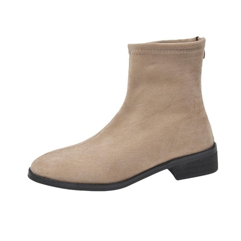 ~ Retro Square Head Suede Versatile Thick Heel Heightened Thin Short Boots Women's Autumn and Winter Large Size 42