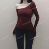 Корейский стиль Сексуальная футболка с открытыми плечами Slim Fit с длинным рукавом для осени/зимы